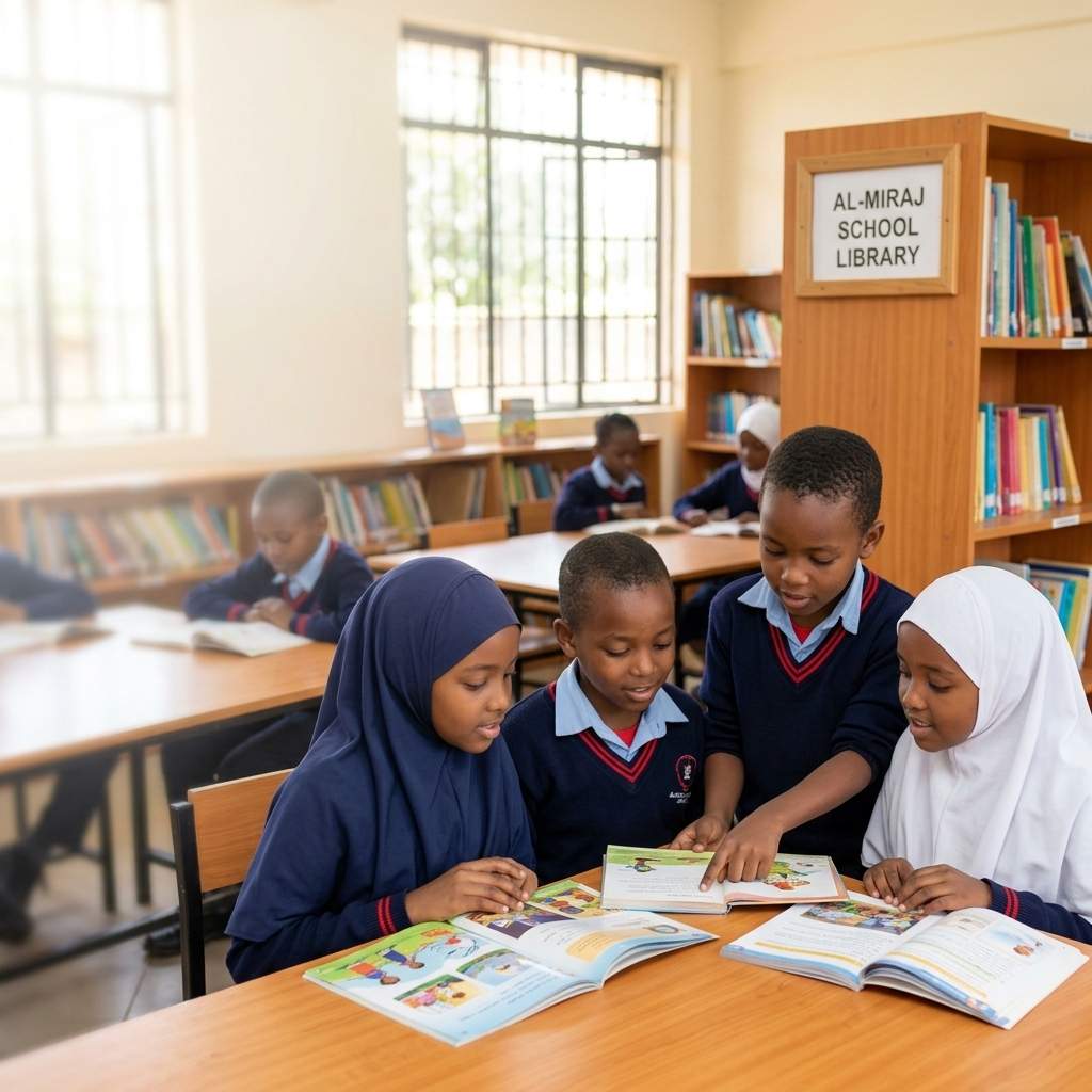 Students reading books at Al-Miraj Dugsi Quranic program